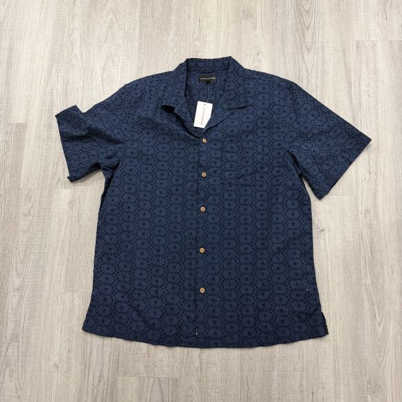 Lucky Brand Other - Lucky Brand Eyelet Club Shirt Men's Large Blue Short Sleeve Loop Collar NWT NEW